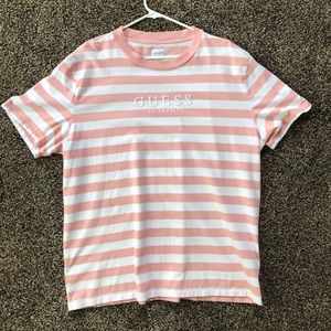 Men’s Guess Striped Pink and White Shirt, XL